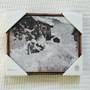 Hearth & Hand with Magnolia Snowy Winter Cottage Burlap Framed Wall Art NWT